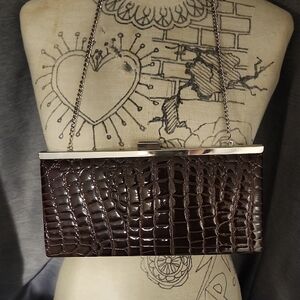 Crocodile Embossed Clutch with Chain
